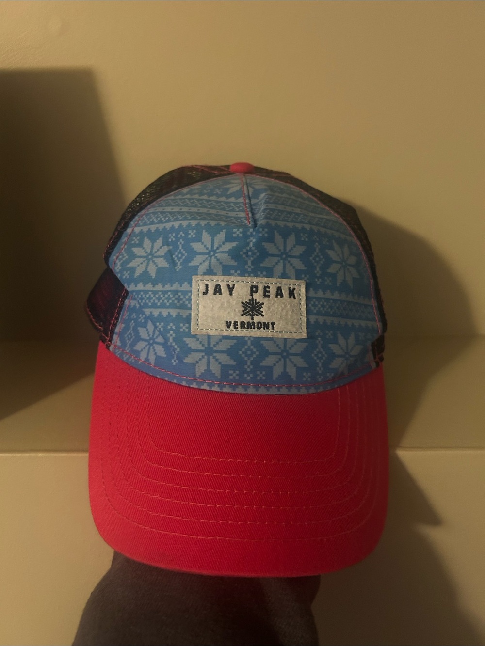 Jay Peak Vermont Blue & Pink Snowflake Trucker Hat